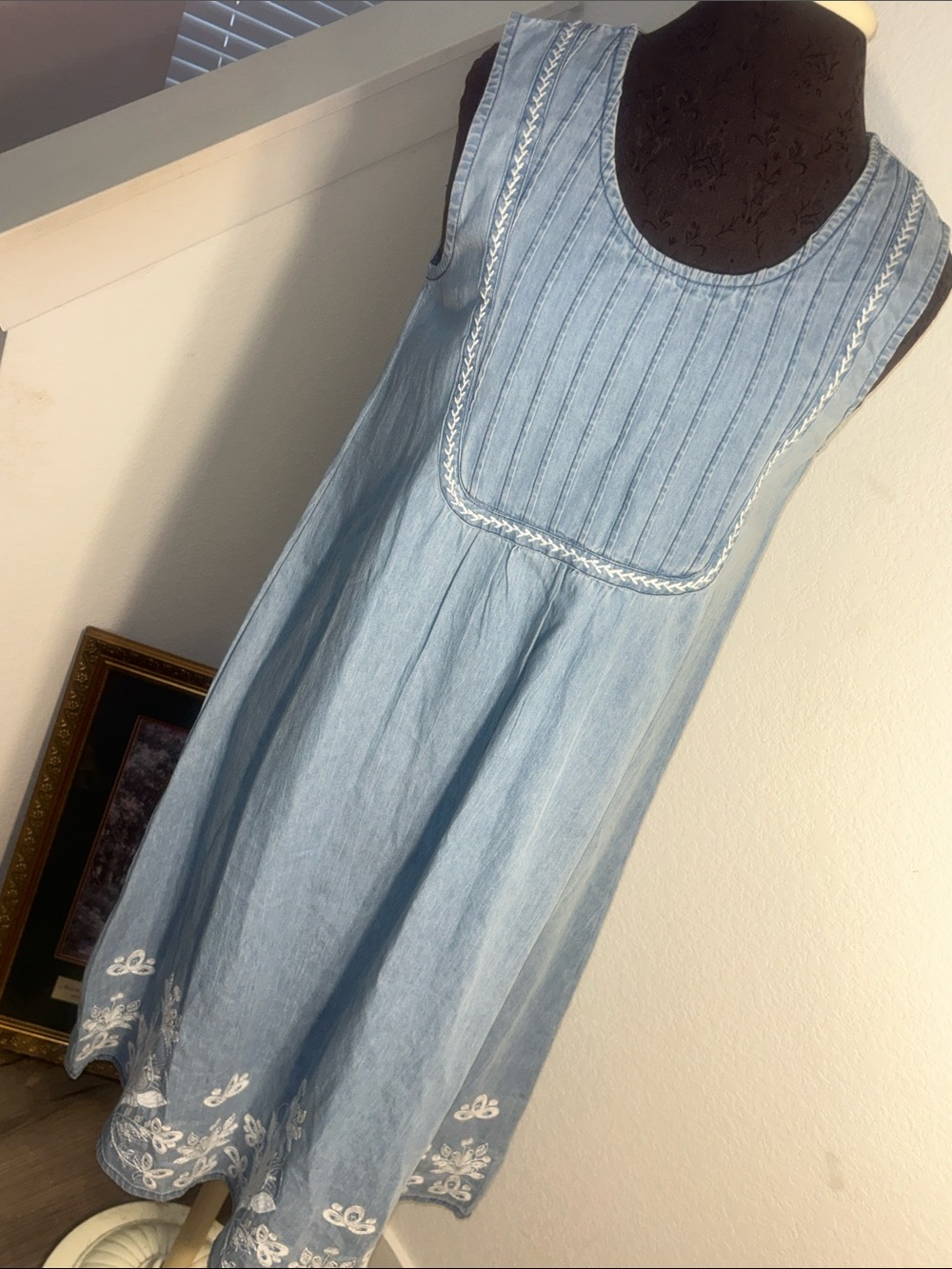Light Blue Embroidered Sleeveless Dress